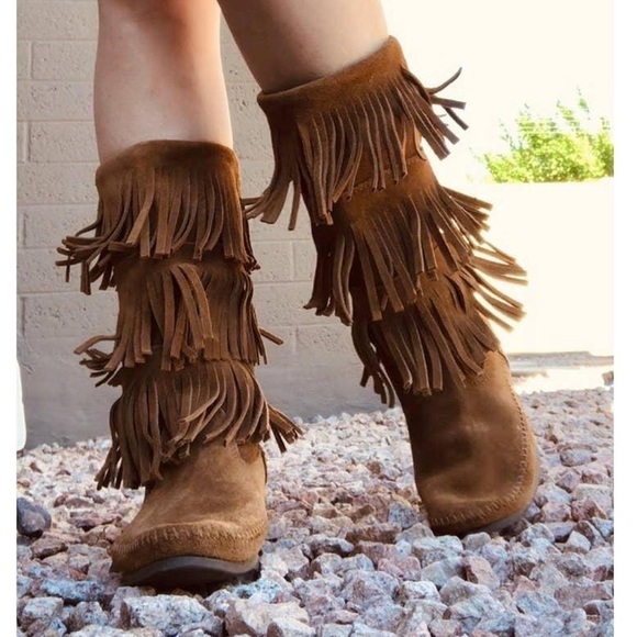 Minnetonka Shoes - Minnetonka 3 layer fringe Bohemian Boho Leather Suede Boots Size 10